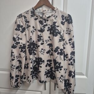 SHEIN Black Floral on Cream Blouse